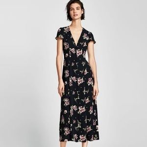 Zara Black Floral Print Maxi Dress, size L